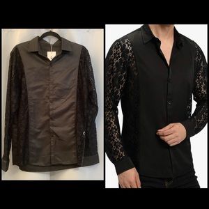 Invachi Shirt Men’s Size Medium Lace Floral Button Down Unisex